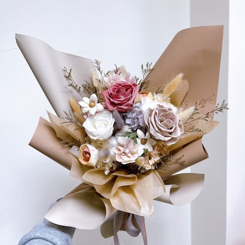 永生玫瑰花束 奶茶系