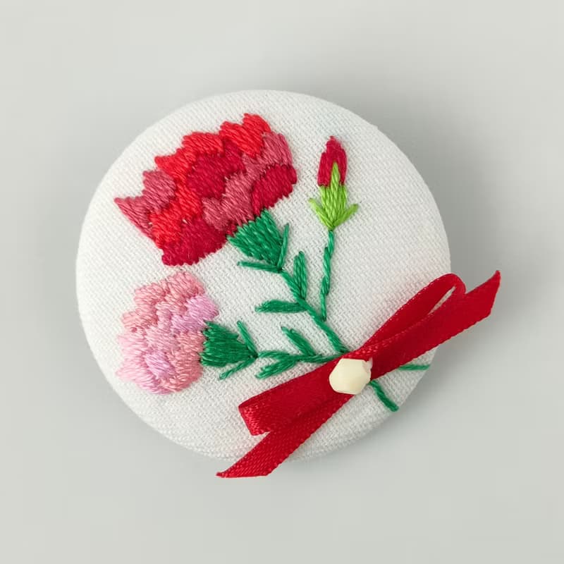 カーネーションの花束刺繍ブローチ　母の日