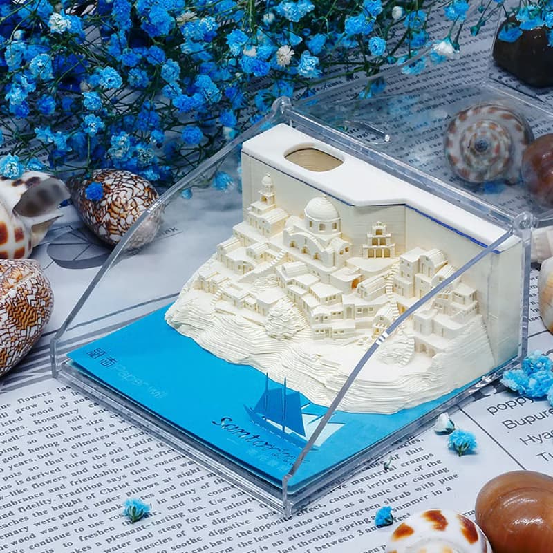 聖托里尼 Santorini 3D立體鐳射紙雕 趣味便條紙 留言卡