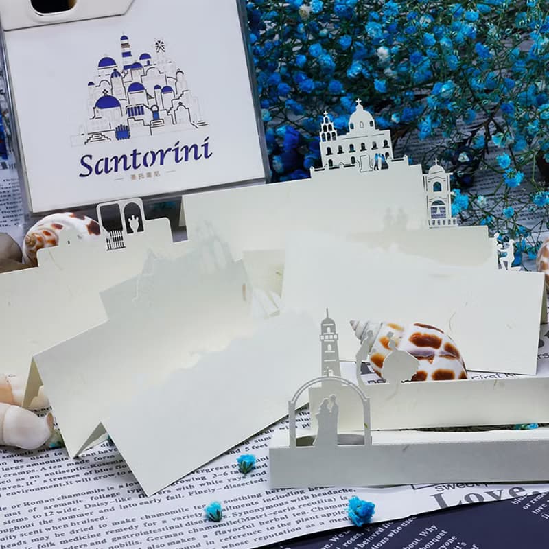 聖托里尼 Santorini 3D立體鐳射紙雕 趣味便條紙 留言卡