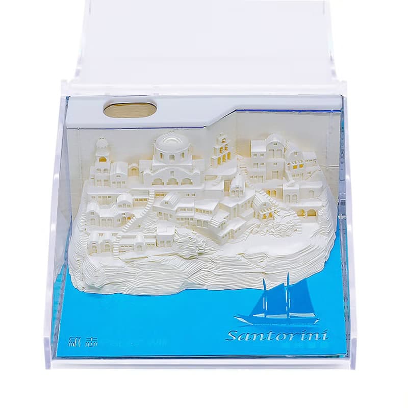 聖托里尼 Santorini 3D立體鐳射紙雕 趣味便條紙 留言卡