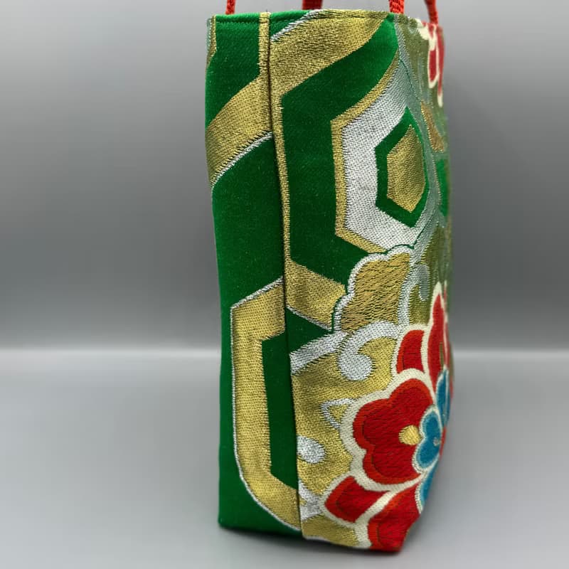 着物 帯 帯締め リメイク トートバッグ ハンドメイド 緑
