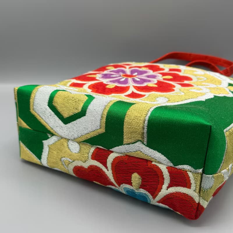 着物 帯 帯締め リメイク トートバッグ ハンドメイド 緑
