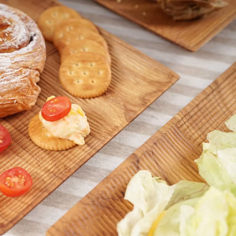 天然柚木方型托盤/餐盤XL號-條紋款│29CM不上漆原木製 露營野餐