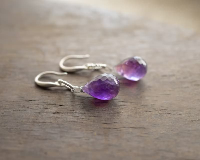 Amethyst drop Earrings, 925 Silver, Pisces Gem, Aquarius Crystal, Christmas gift