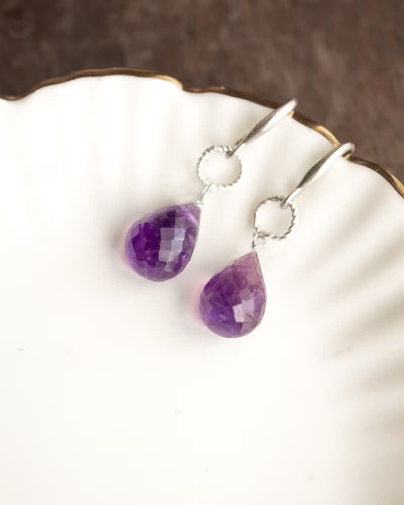 Amethyst drop Earrings, 925 Silver, Pisces Gem, Aquarius Crystal, Christmas gift