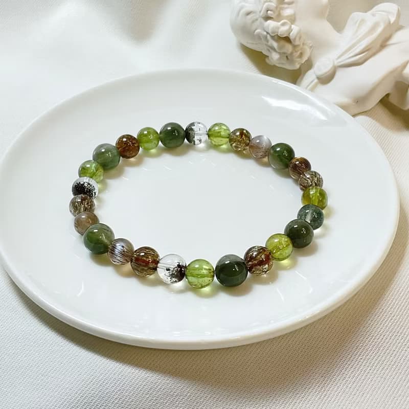 【嚴選】綠髮晶 清透綠磷灰 綠幽靈 黑骨幹 綠碧髮水晶手鍊