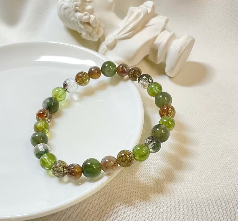 【嚴選】綠髮晶 清透綠磷灰 綠幽靈 黑骨幹 綠碧髮水晶手鍊