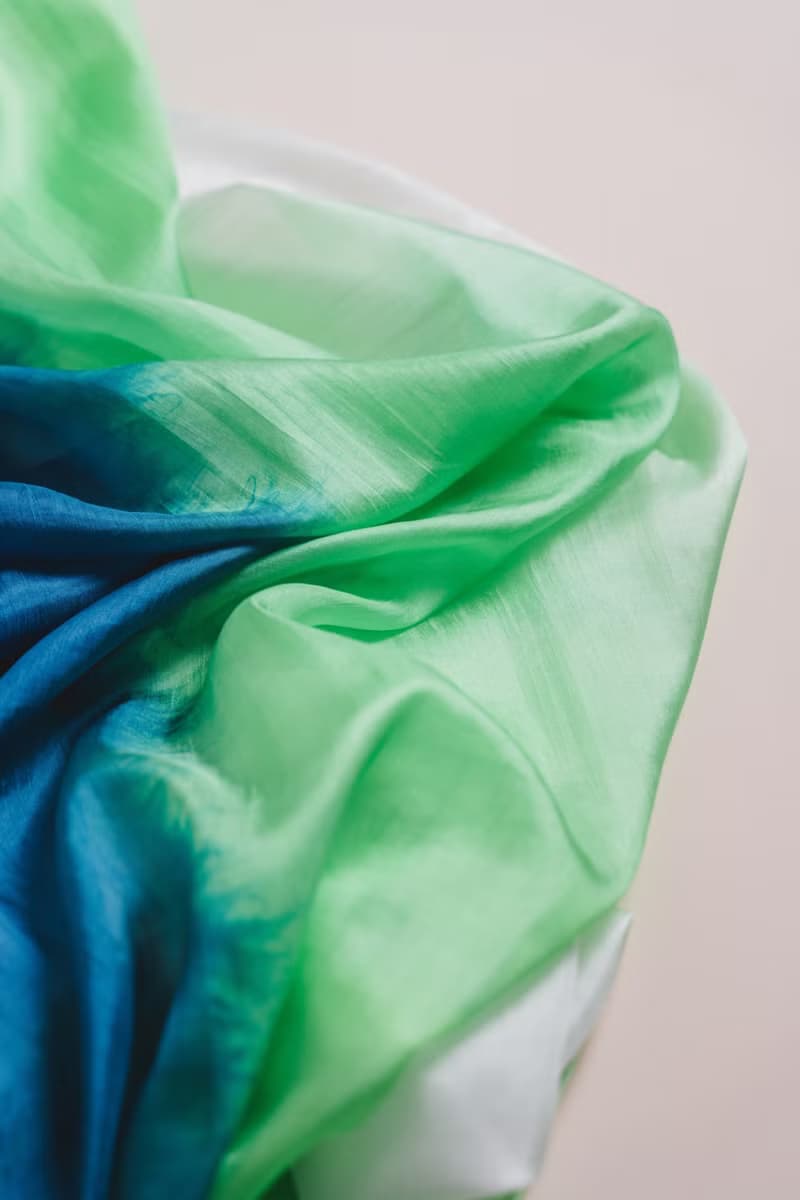100% Mulberry Silk Scarf – Hand Dyed, Lightweight, Blue Green Ombre