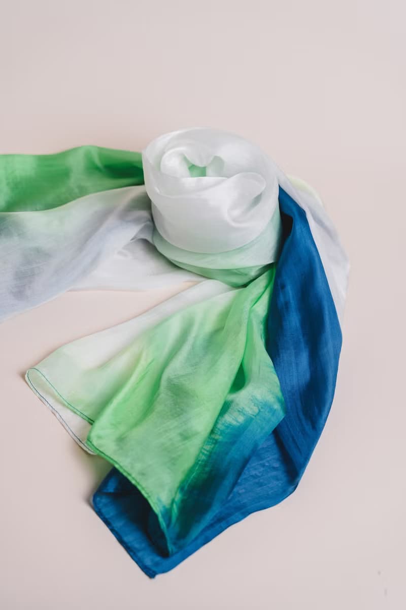 100% Mulberry Silk Scarf – Hand Dyed, Lightweight, Blue Green Ombre