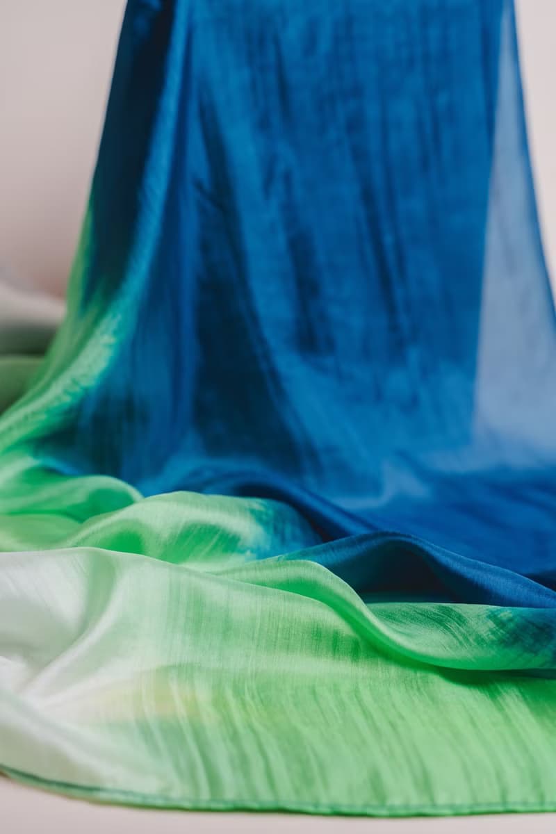 100% Mulberry Silk Scarf – Hand Dyed, Lightweight, Blue Green Ombre