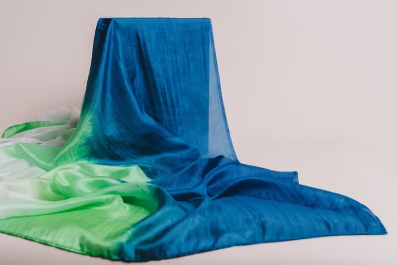 100% Mulberry Silk Scarf – Hand Dyed, Lightweight, Blue Green Ombre
