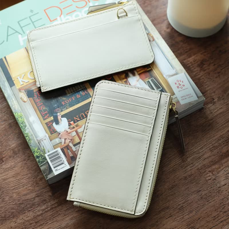 L-Zippy 卡片持有者錢包 - 珍珠白 (真皮皮夾) - 個性化錢包