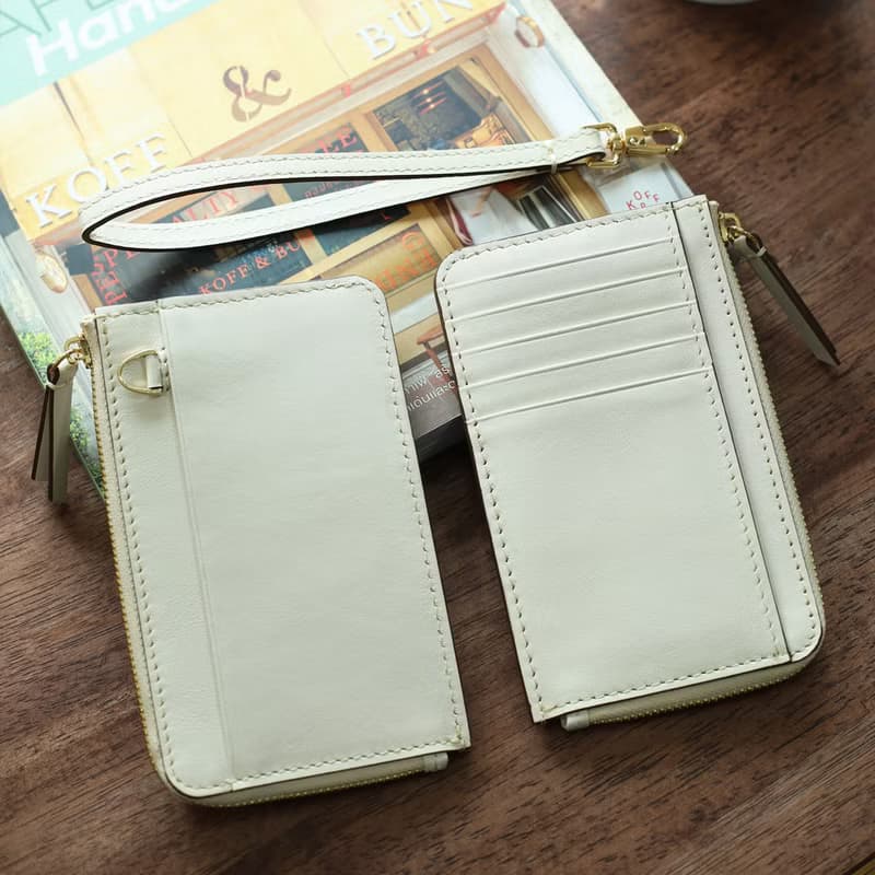 L-Zippy 卡片持有者錢包 - 珍珠白 (真皮皮夾) - 個性化錢包