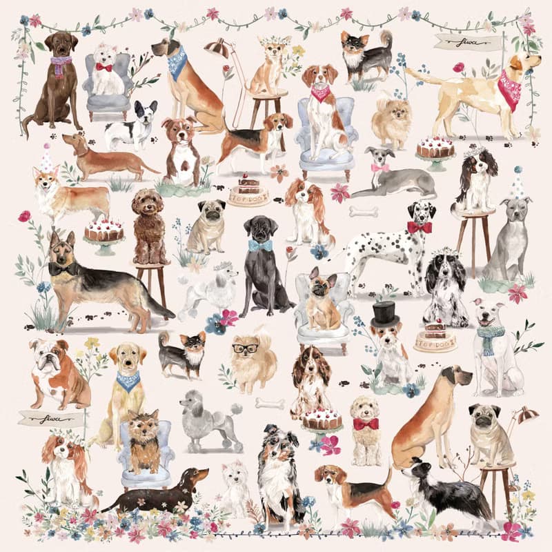 狗狗來襲 - 手工絲巾/圍巾 (奶油色)