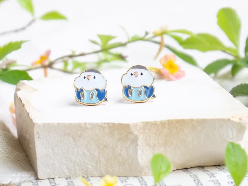 牡丹鸚鵡 愛情鳥 Lovebirds 鳥 夾式耳環 低敏鋼針 生日禮物