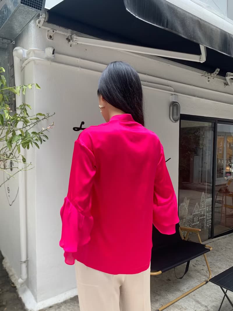 Yi-ming MATILDA 荷葉邊真絲桃紅色襯衫
