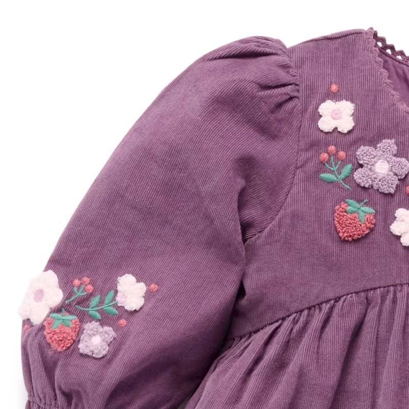 澳洲Purebaby有機棉女童長袖洋裝/童裝裙 12M-5T 紫紅燈芯絨