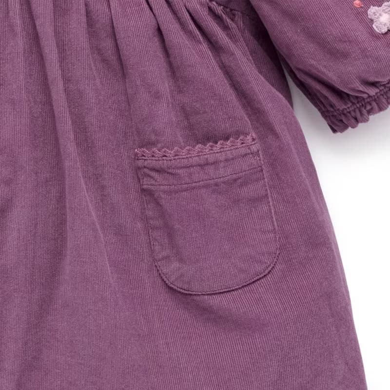 澳洲Purebaby有機棉女童長袖洋裝/童裝裙 12M-5T 紫紅燈芯絨