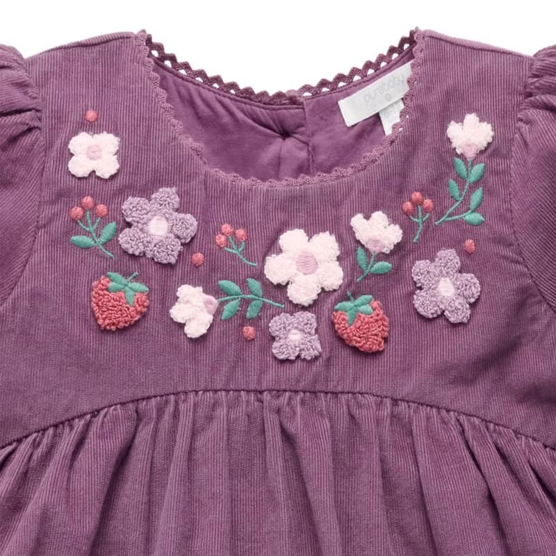 澳洲Purebaby有機棉女童長袖洋裝/童裝裙 12M-5T 紫紅燈芯絨