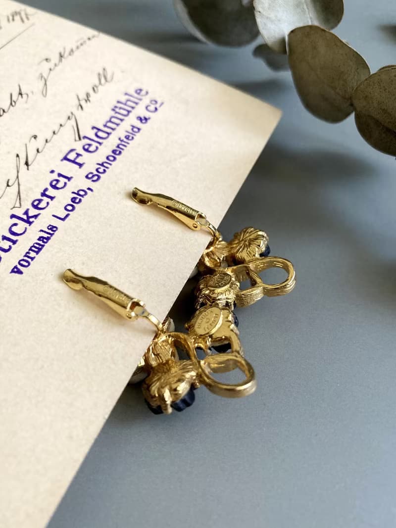 90s 西洋古董 優雅法式 BIJOUX TEMPO黑白花束耳環