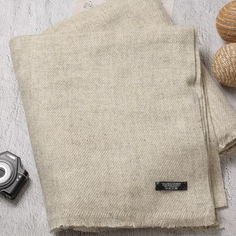 【毯子】喀什米爾羊毛大毯子/披肩 原色無染淺米灰 柔軟保暖