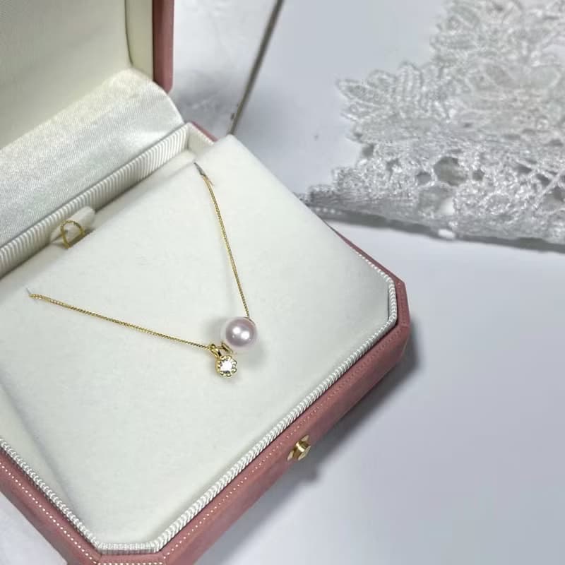 Yuan design 18k黃金項鍊日本Akoya海水近正圓珍珠吊墜路路通項鍊