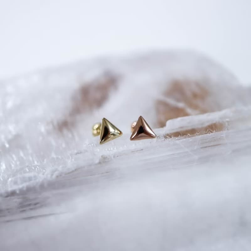 轉珠 14K 黃K金 微澎三角形耳環 鎖珠耳環