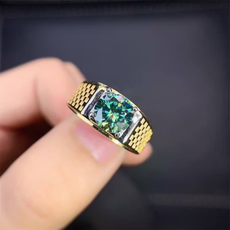 Moissanite Men's Ring, 2 Ct Green Moissanite Ring, Moissanite Silver Ring
