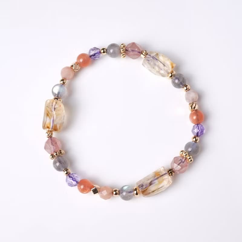 公主的糖果罐 // 黃水晶拉長石草莓晶太陽石 手鍊 // 豐盛招財