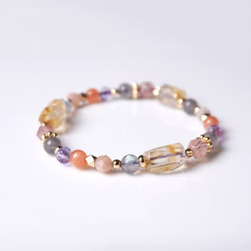 公主的糖果罐 // 黃水晶拉長石草莓晶太陽石 手鍊 // 豐盛招財