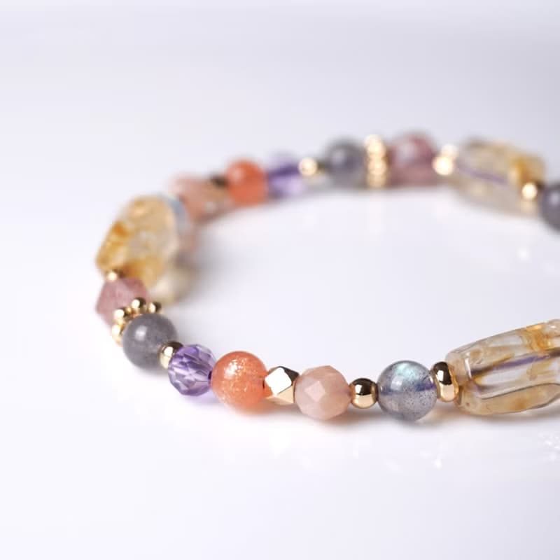 公主的糖果罐 // 黃水晶拉長石草莓晶太陽石 手鍊 // 豐盛招財