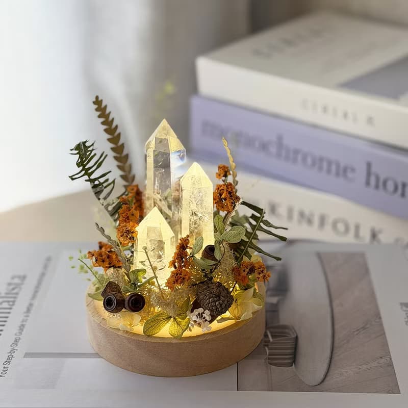 T62水晶小夜燈桌花 / 水晶擺飾 乾燥花夜燈