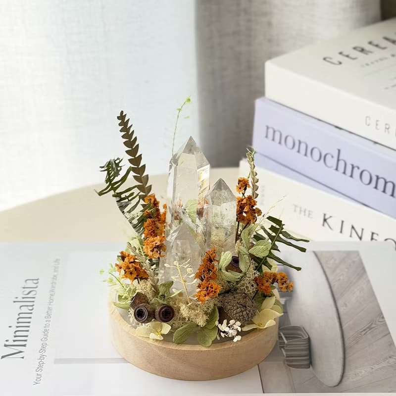 T62水晶小夜燈桌花 / 水晶擺飾 乾燥花夜燈