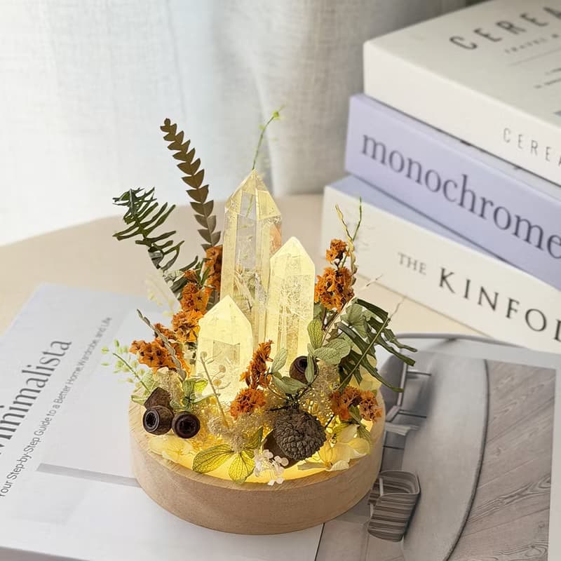 T62水晶小夜燈桌花 / 水晶擺飾 乾燥花夜燈