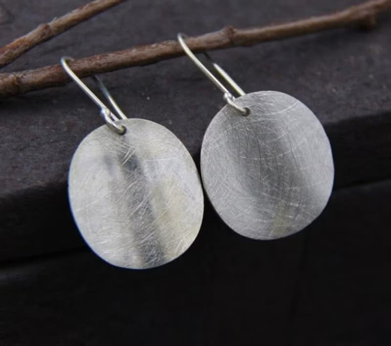 Real 925 Sterling Silver Handmade Round Plate Dangle Earrings Women Simple