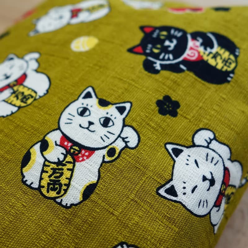 【黃色 招財貓】拉鏈 化妝包 雜物包 口罩收納