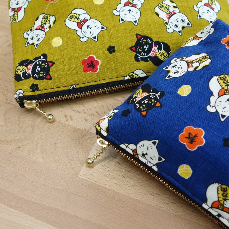 【黃色 招財貓】拉鏈 化妝包 雜物包 口罩收納
