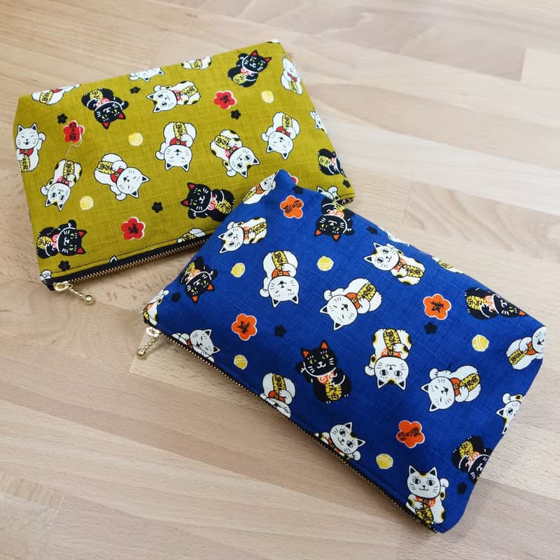 【黃色 招財貓】拉鏈 化妝包 雜物包 口罩收納