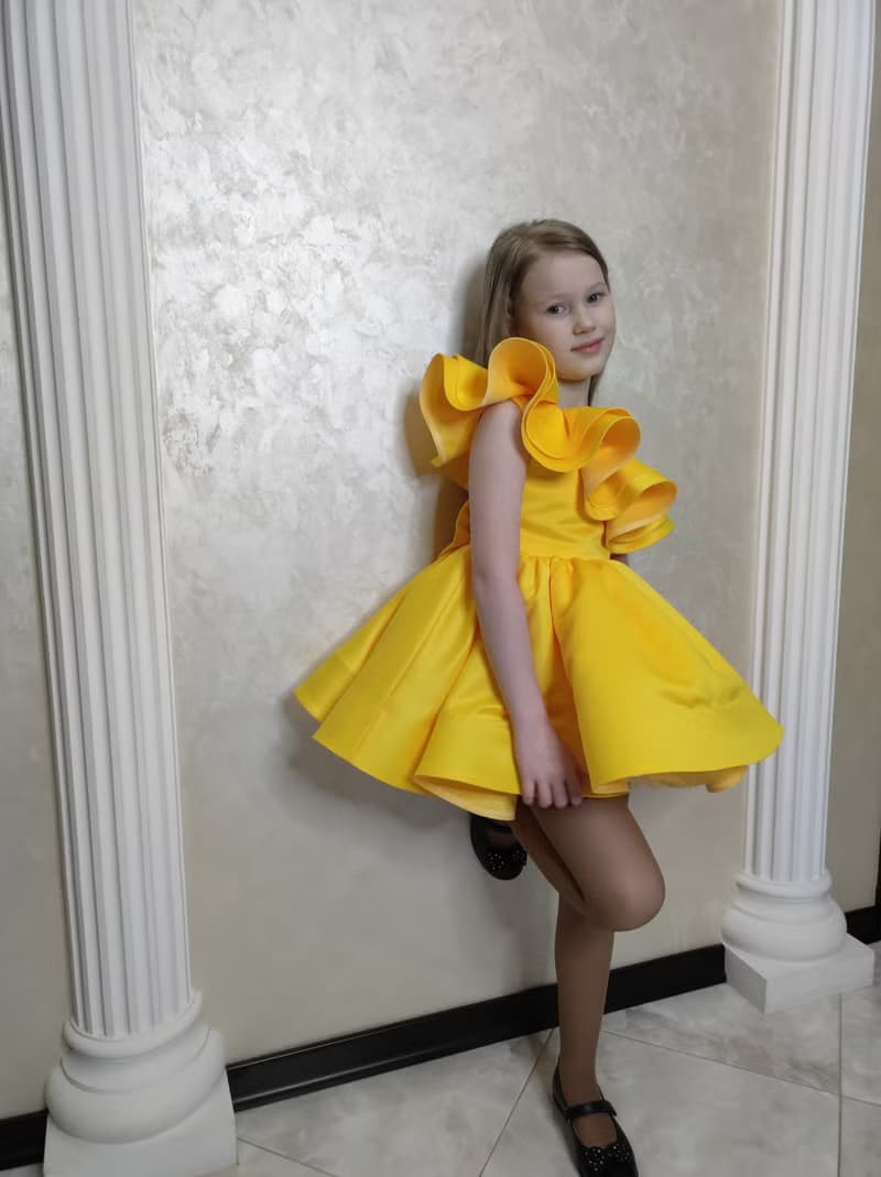 satin flower girl short yellow dress for wedding, birthday, concerts