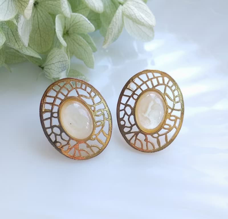 Vintage Jewelry 西洋古董飾品 橢圓 簍空個性 針式耳環