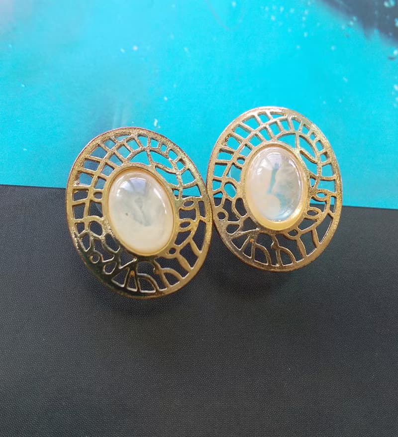 Vintage Jewelry 西洋古董飾品 橢圓 簍空個性 針式耳環
