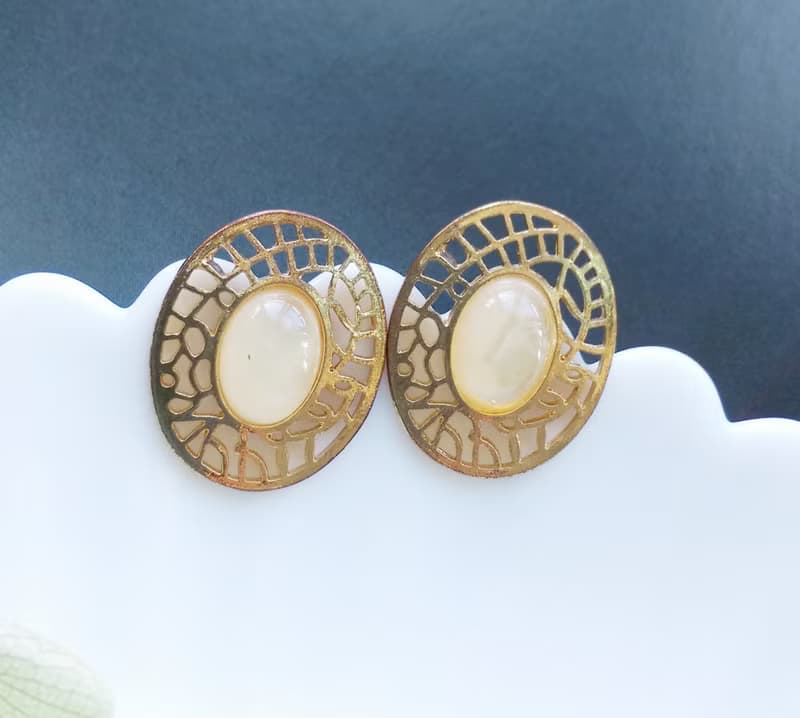 Vintage Jewelry 西洋古董飾品 橢圓 簍空個性 針式耳環