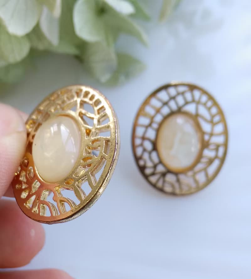 Vintage Jewelry 西洋古董飾品 橢圓 簍空個性 針式耳環