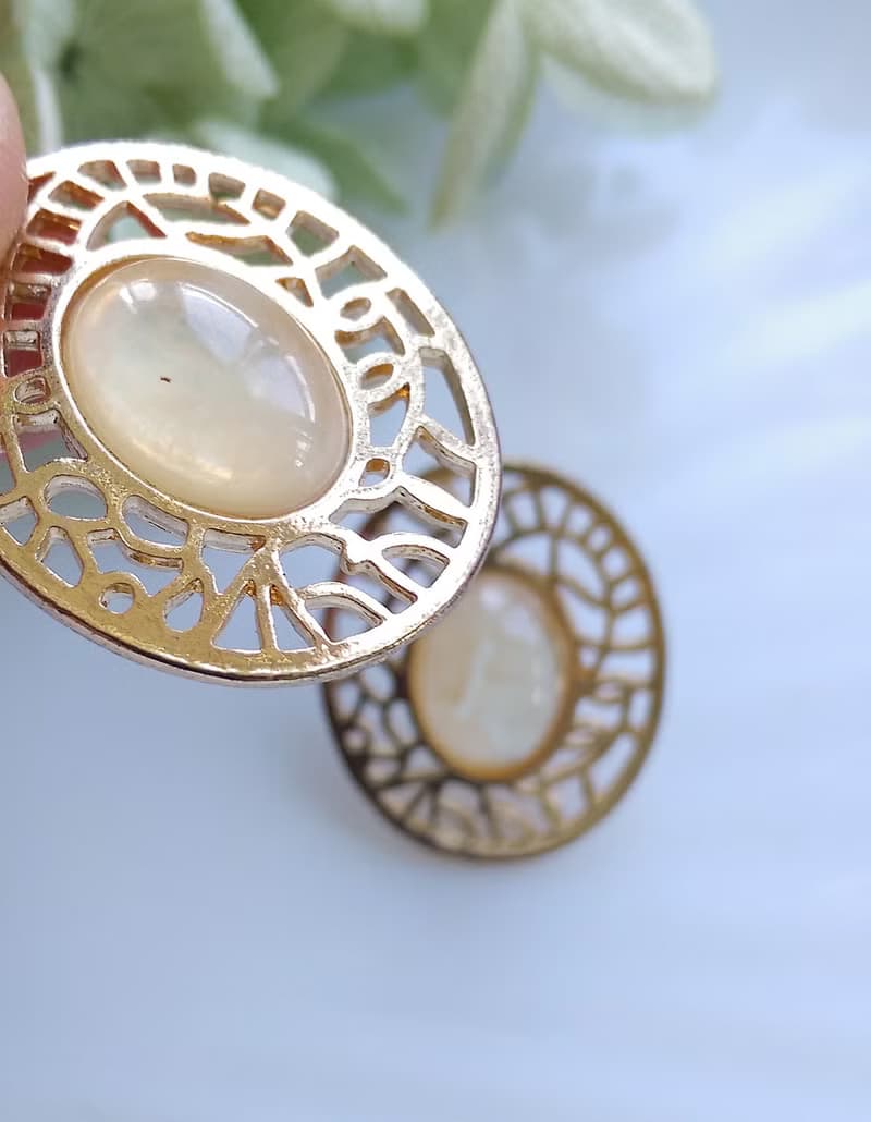 Vintage Jewelry 西洋古董飾品 橢圓 簍空個性 針式耳環