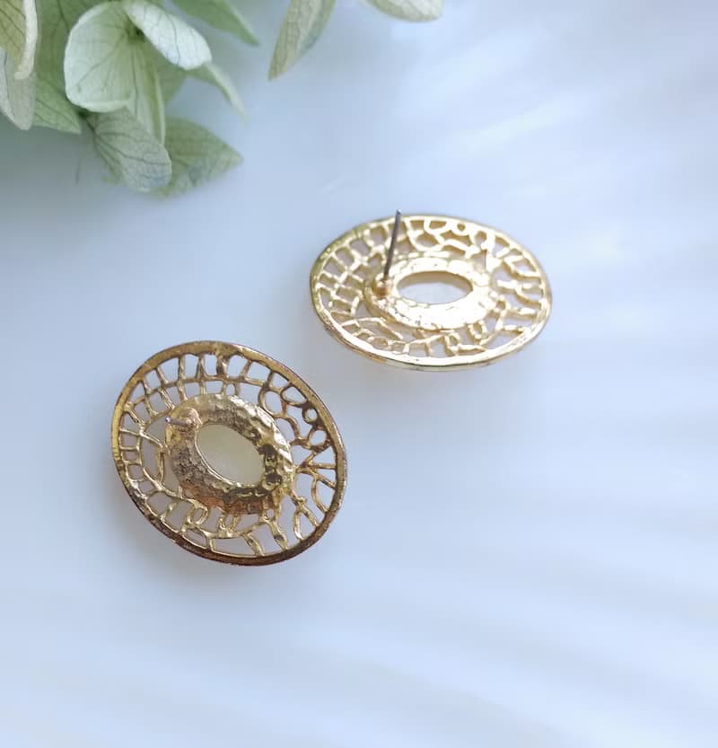 Vintage Jewelry 西洋古董飾品 橢圓 簍空個性 針式耳環