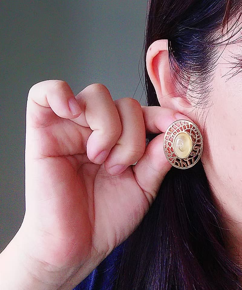 Vintage Jewelry 西洋古董飾品 橢圓 簍空個性 針式耳環