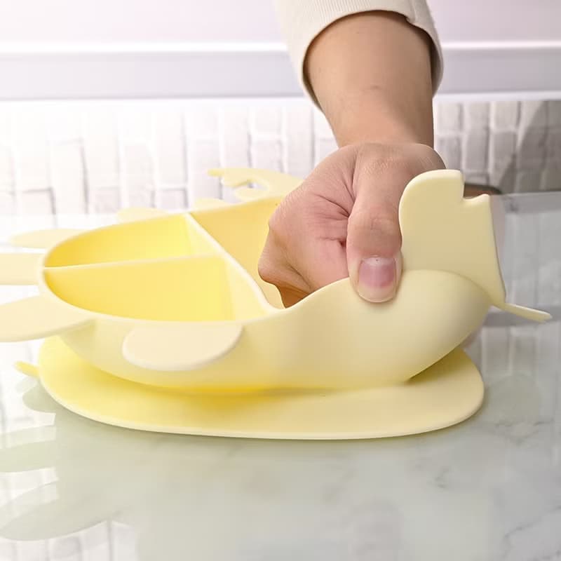 Besovida I 恐龍全矽膠學習餐盤－劍龍 (淡檸黃)