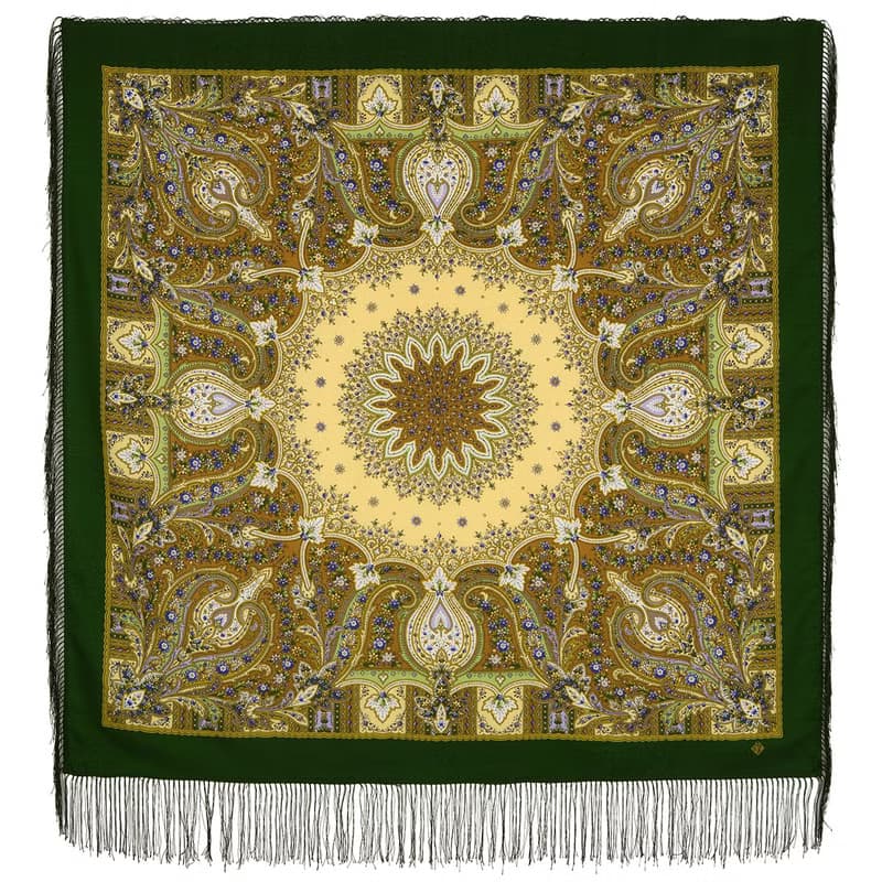 Original Pavlovo Posad Russian Shawl 100% Wool Woolen Scarf 110x110 cm 1712-10