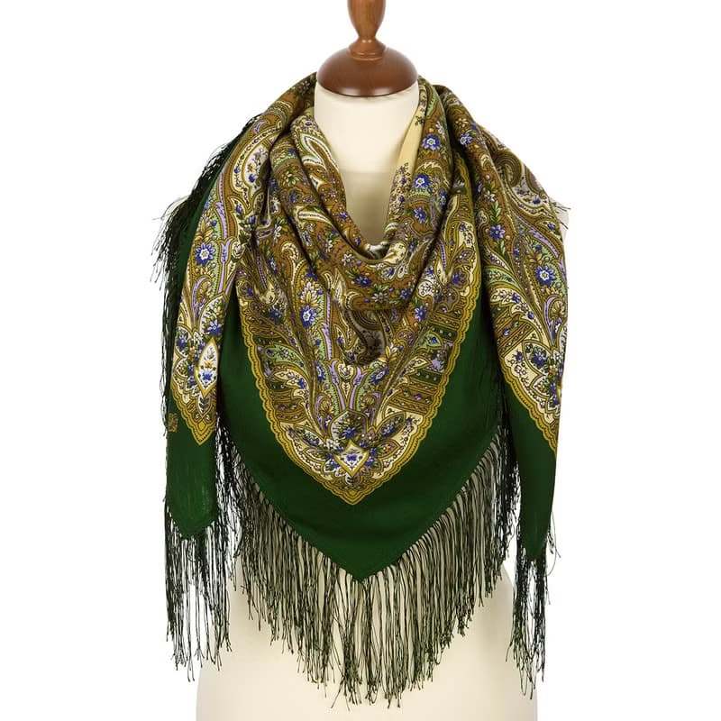 Original Pavlovo Posad Russian Shawl 100% Wool Woolen Scarf 110x110 cm 1712-10